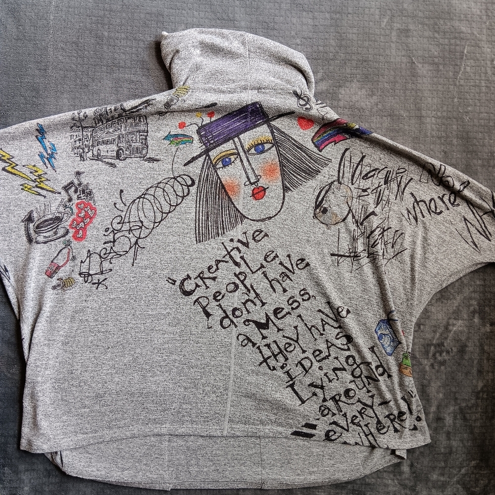 Artsy Creative Inoah Graphic Graffiti Turtleneck Illustrated Sweatshirt Small - Picture 3 of 14